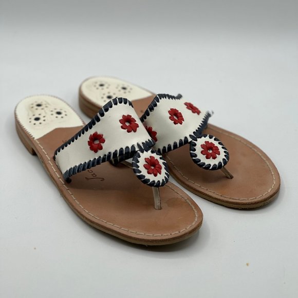 Jack Rogers Shoes - Jack Rogers Flat Sandal White w/ Red & Blue Whipstitch Size 8.5